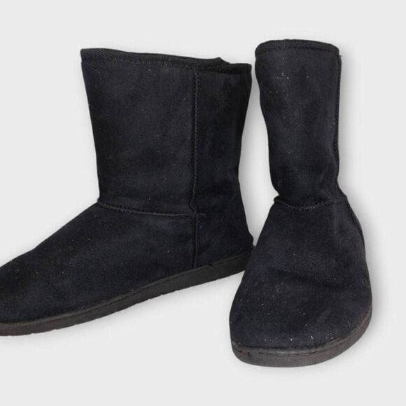 DAWGS Womens Vegan Boots Sz 10 Black Suede White Shearling Warmth Furry Winter‎ - Picture 4 of 12